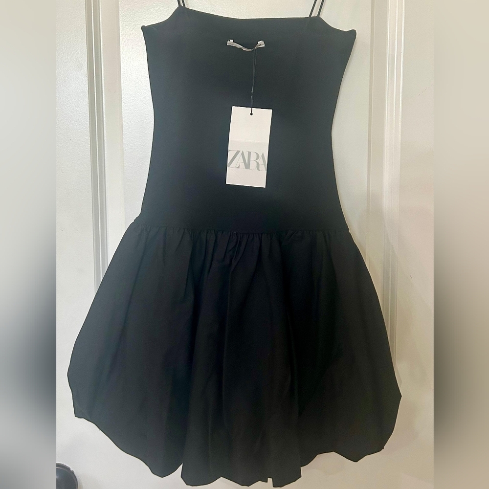Zara Classic Black Midi Dress With Shoulder Straps
